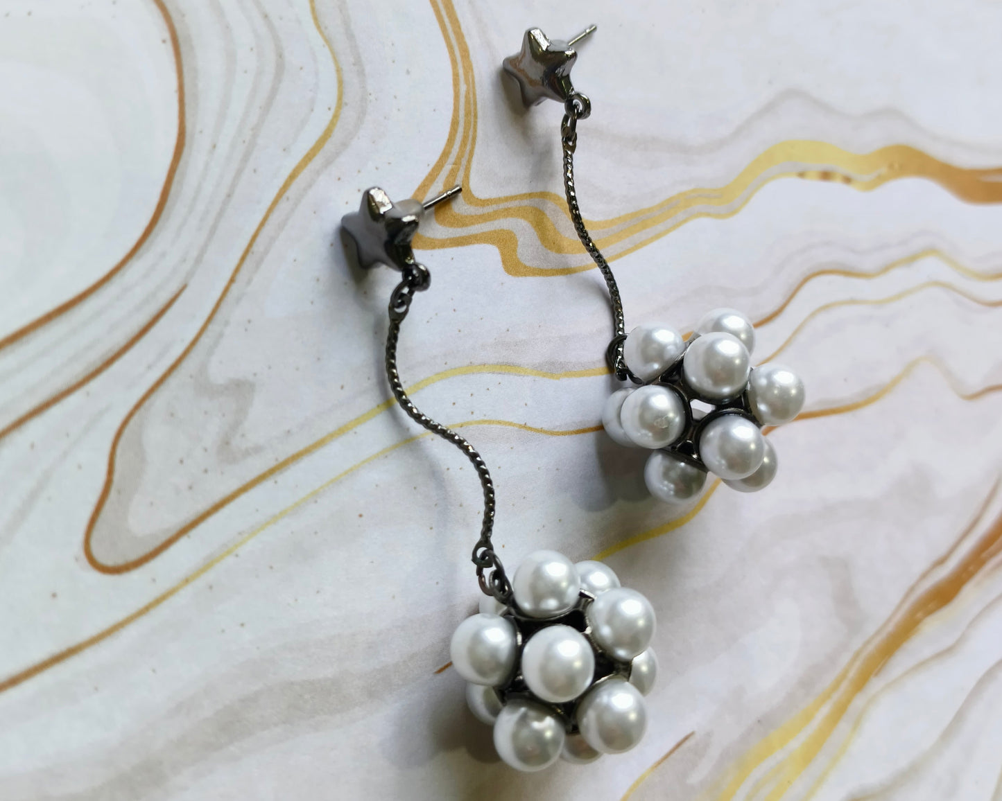 Pearl Cluster Drop Earrings with Star Charm