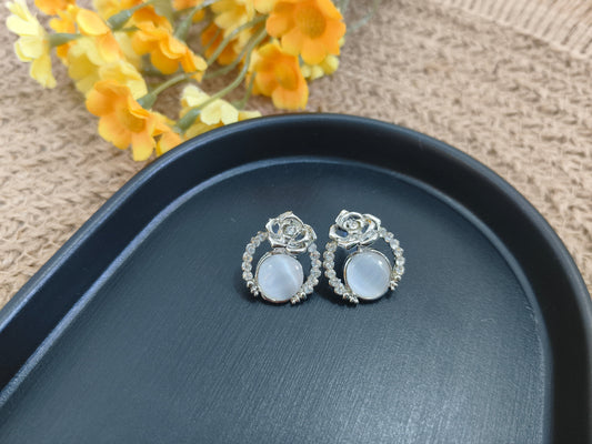 Moonstone Rose Stud Earrings