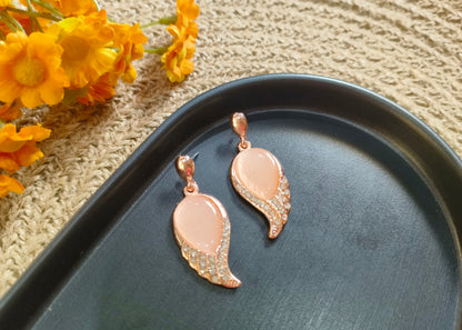 Elegant Rose Gold Teardrop Wing Earrings with Crystal Accents