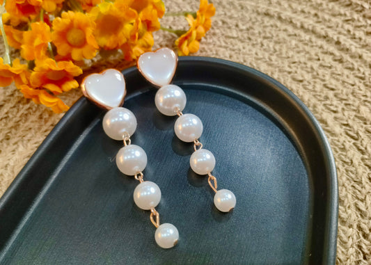 Heart and Pearl Drop Earrings