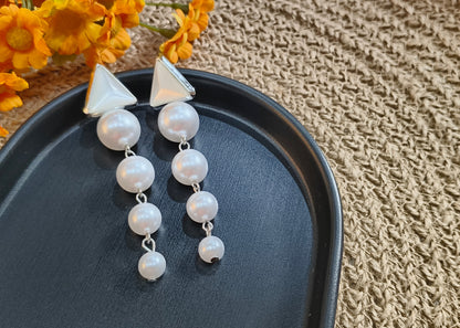 Pearl Drop Earrings with Triangular Accent