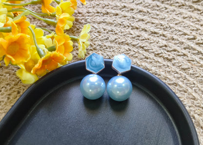 Geometric Stud Earrings with Pearl Drop