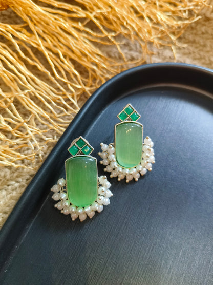 Elegant Green Gemstone Earrings with Pearls