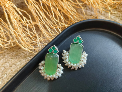 Elegant Green Gemstone Earrings with Pearls