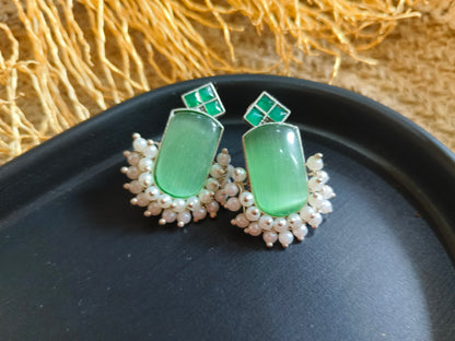 Elegant Green Gemstone Earrings with Pearls