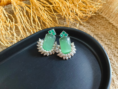 Elegant Green Gemstone Earrings with Pearls