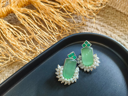 Elegant Green Gemstone Earrings with Pearls