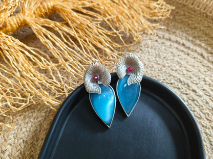 Bohemian Blue Cat's Eye and Ruby Studs