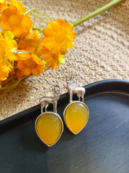 Yellow Stone Deer Earrings