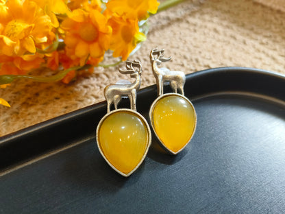 Yellow Stone Deer Earrings