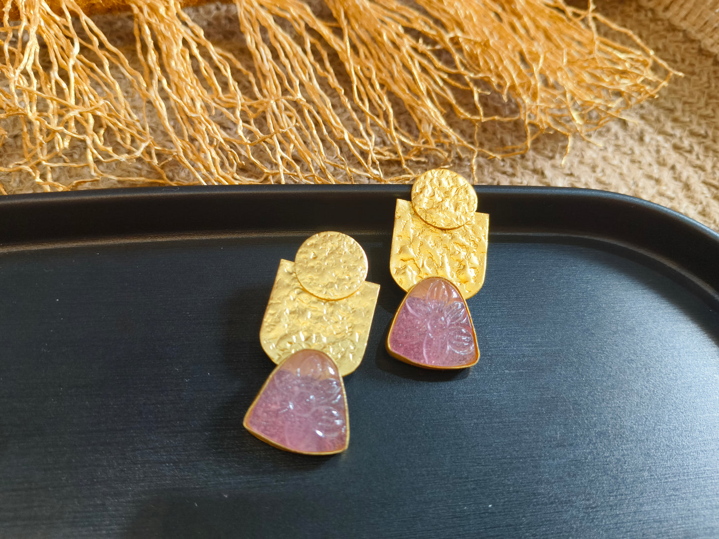 Modern Minimalist Pink Gemstone Earrings