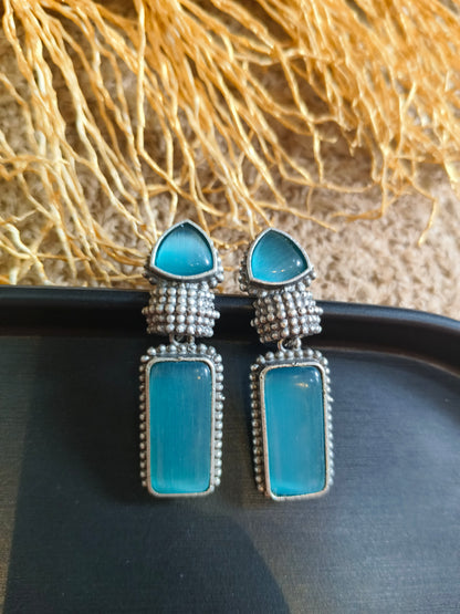 Blue Stone Dangler Earrings with Oxidized Silver