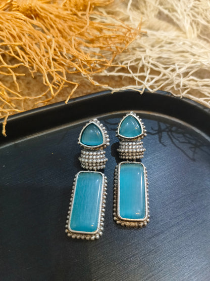 Blue Stone Dangler Earrings with Oxidized Silver