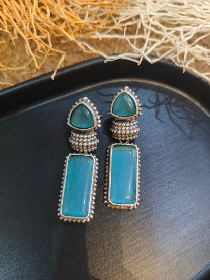 Blue Stone Dangler Earrings with Oxidized Silver