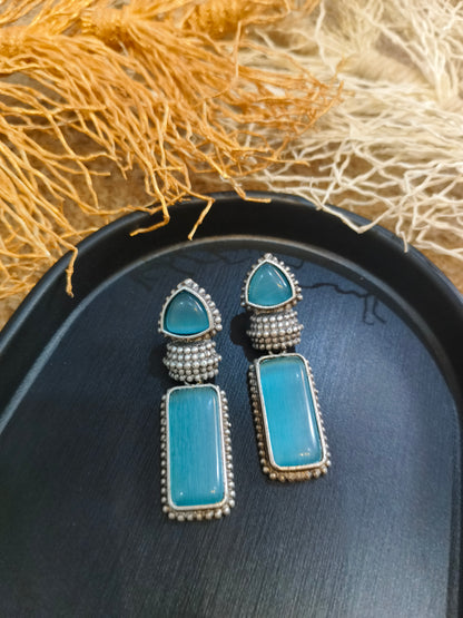 Blue Stone Dangler Earrings with Oxidized Silver