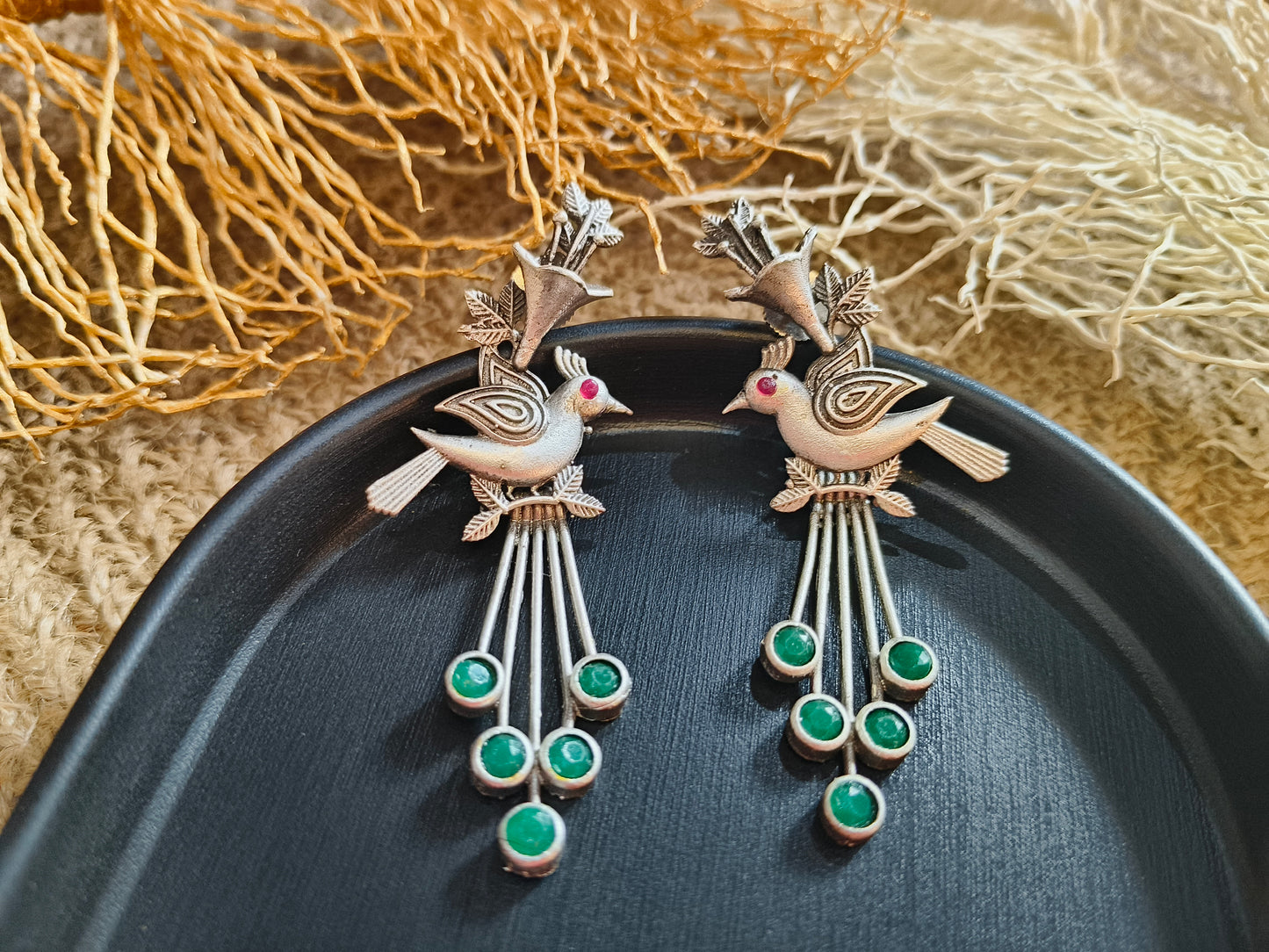 Feathered Friends: Bird and Stone Dangler Earrings