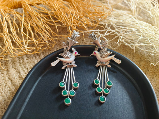 Feathered Friends: Bird and Stone Dangler Earrings