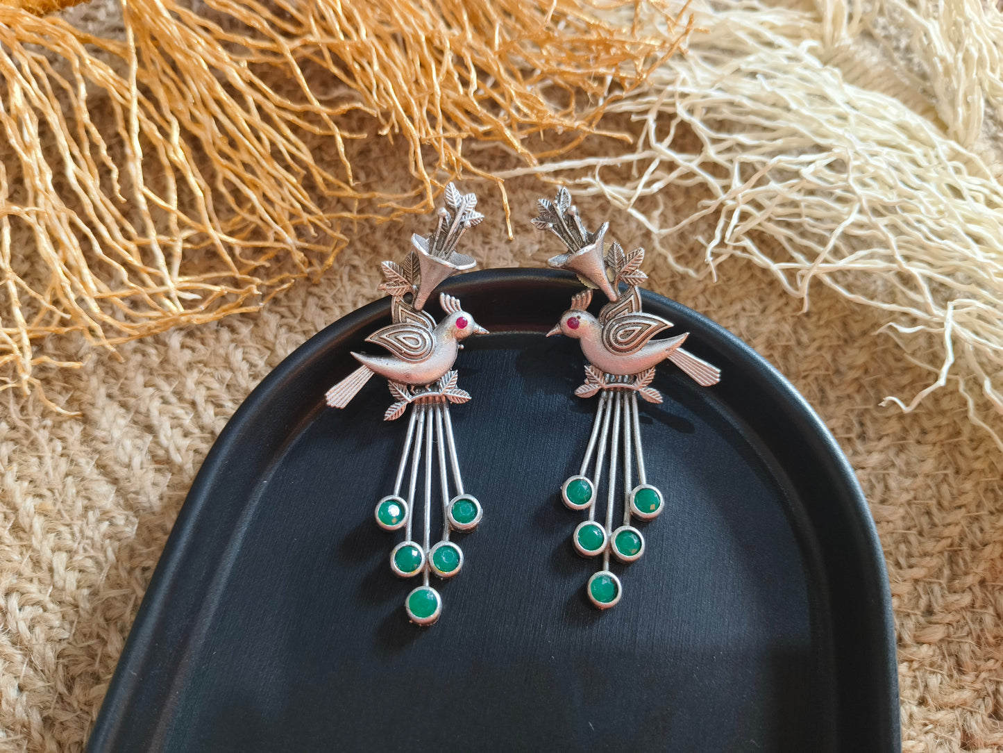 Feathered Friends: Bird and Stone Dangler Earrings