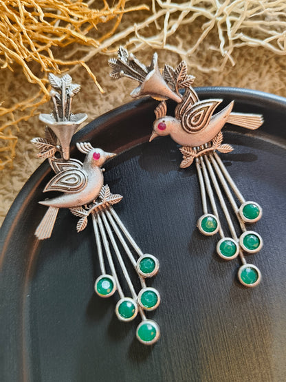 Feathered Friends: Bird and Stone Dangler Earrings