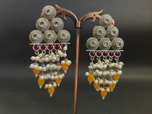 Royal Elegance: Silver and Stone Dangler Earrings