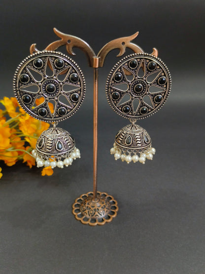 Bohemian Black and Silver Jhumkas