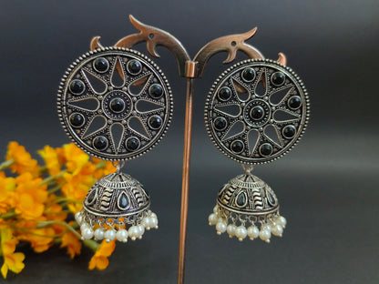 Bohemian Black and Silver Jhumkas