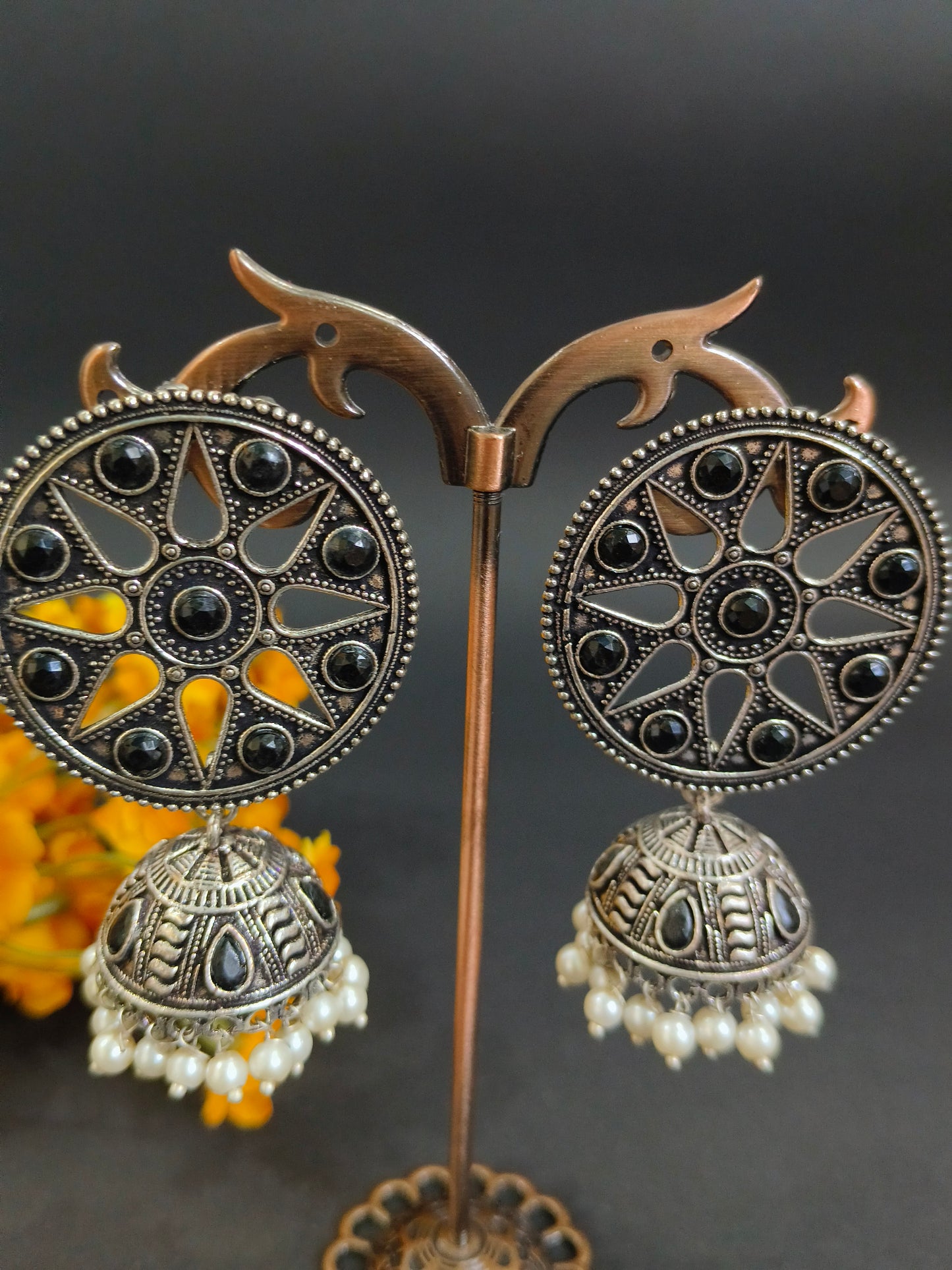 Bohemian Black and Silver Jhumkas