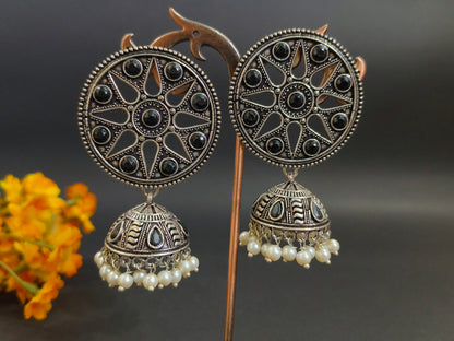 Bohemian Black and Silver Jhumkas