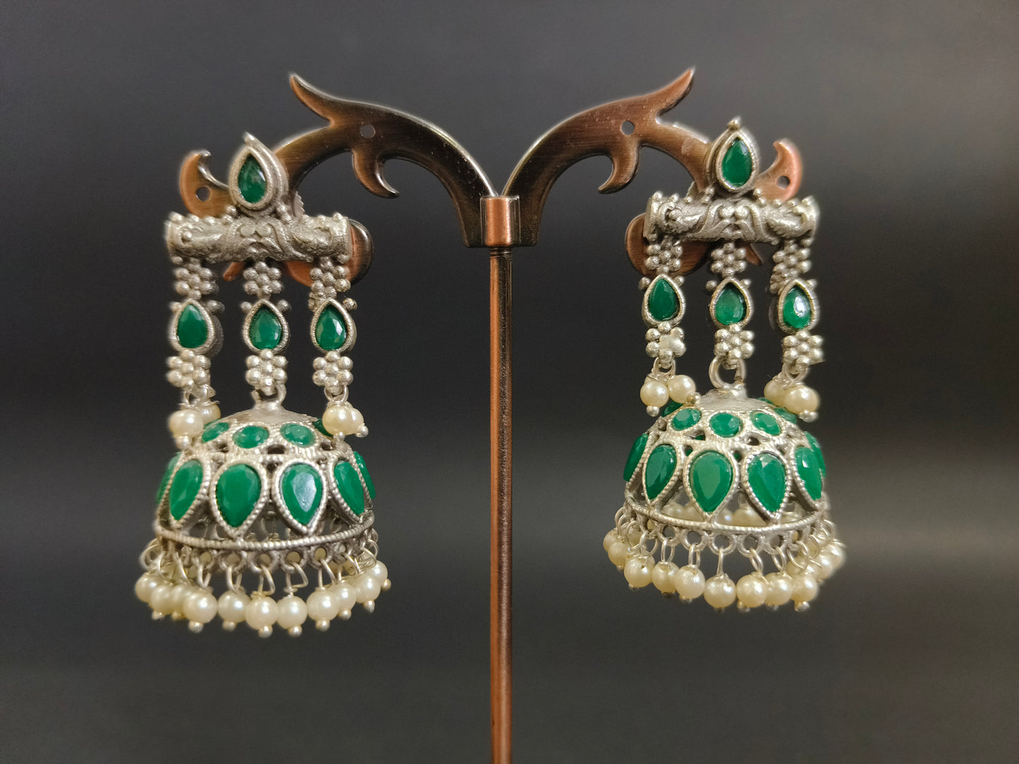 Green Stone and Pearl Jhumkas