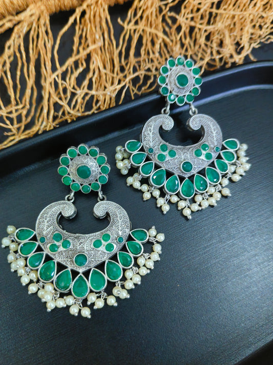 Enchanted Forest: Green Stone and Pearl Dangler Earrings