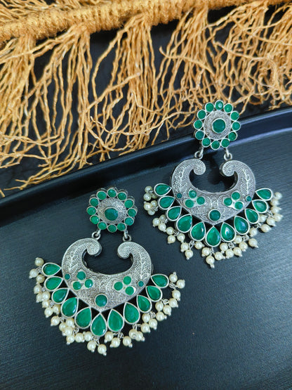 Enchanted Forest: Green Stone and Pearl Dangler Earrings