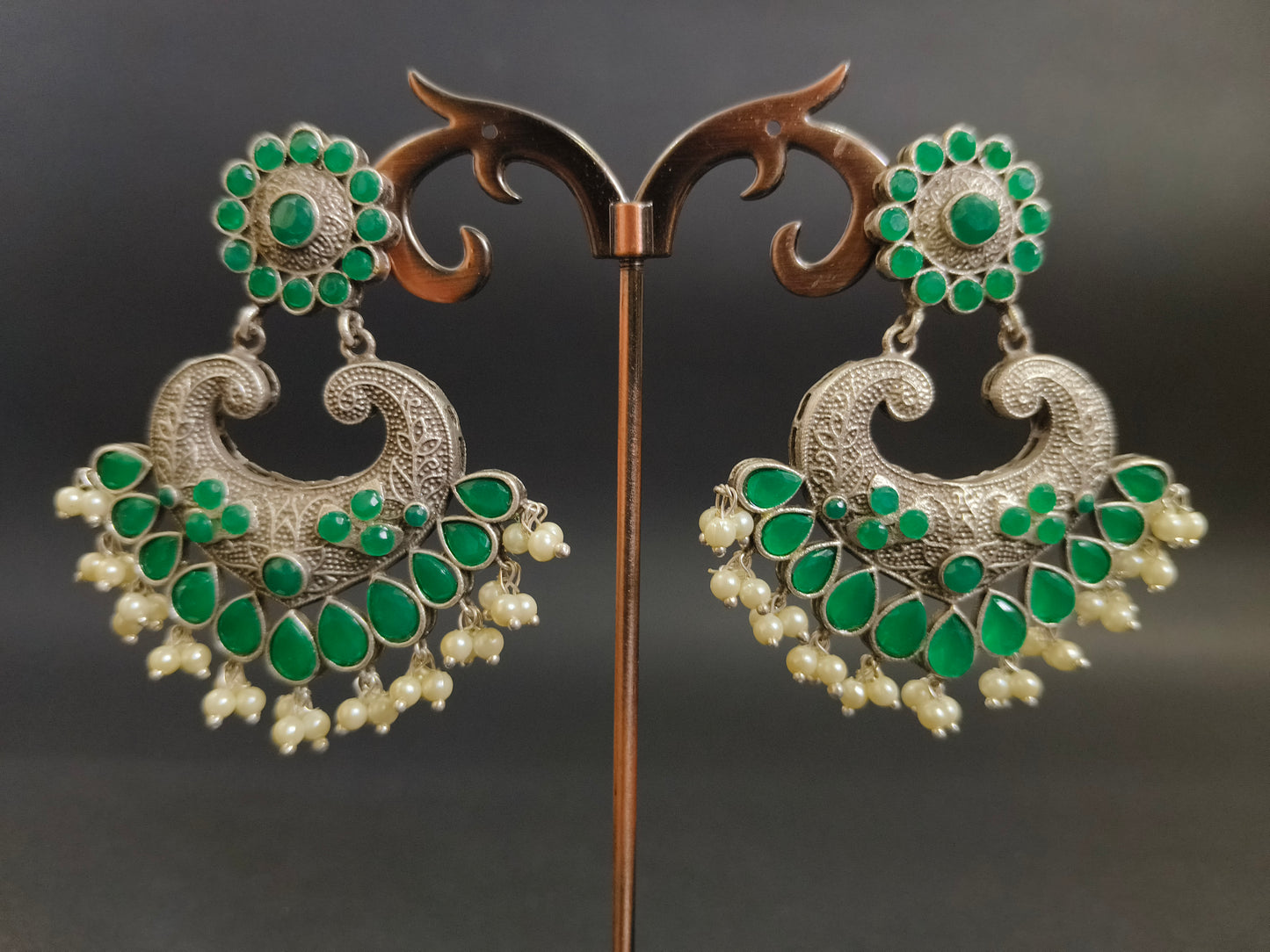 Enchanted Forest: Green Stone and Pearl Dangler Earrings