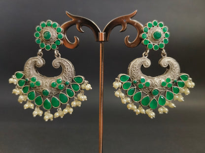 Enchanted Forest: Green Stone and Pearl Dangler Earrings