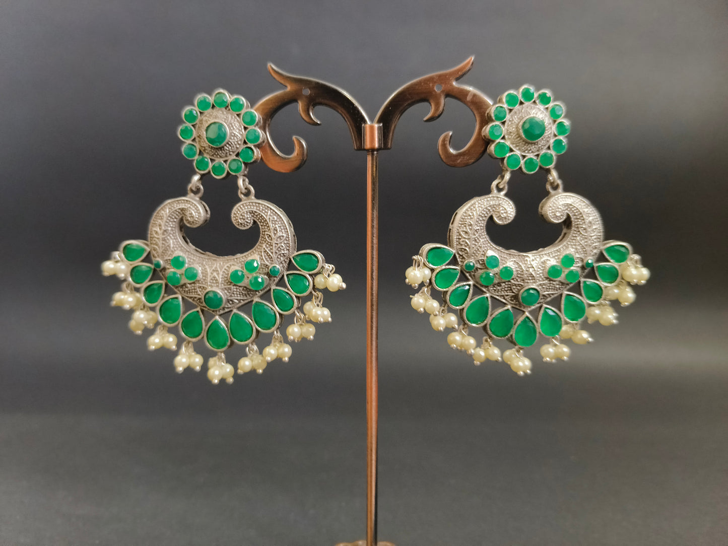 Enchanted Forest: Green Stone and Pearl Dangler Earrings