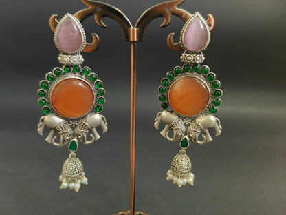 Mystical Charms: Elephant and Gemstone Dangler Earrings