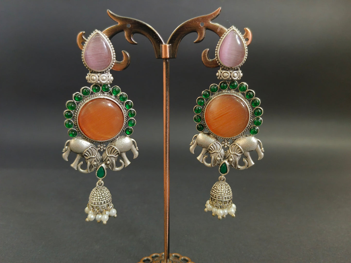 Mystical Charms: Elephant and Gemstone Dangler Earrings