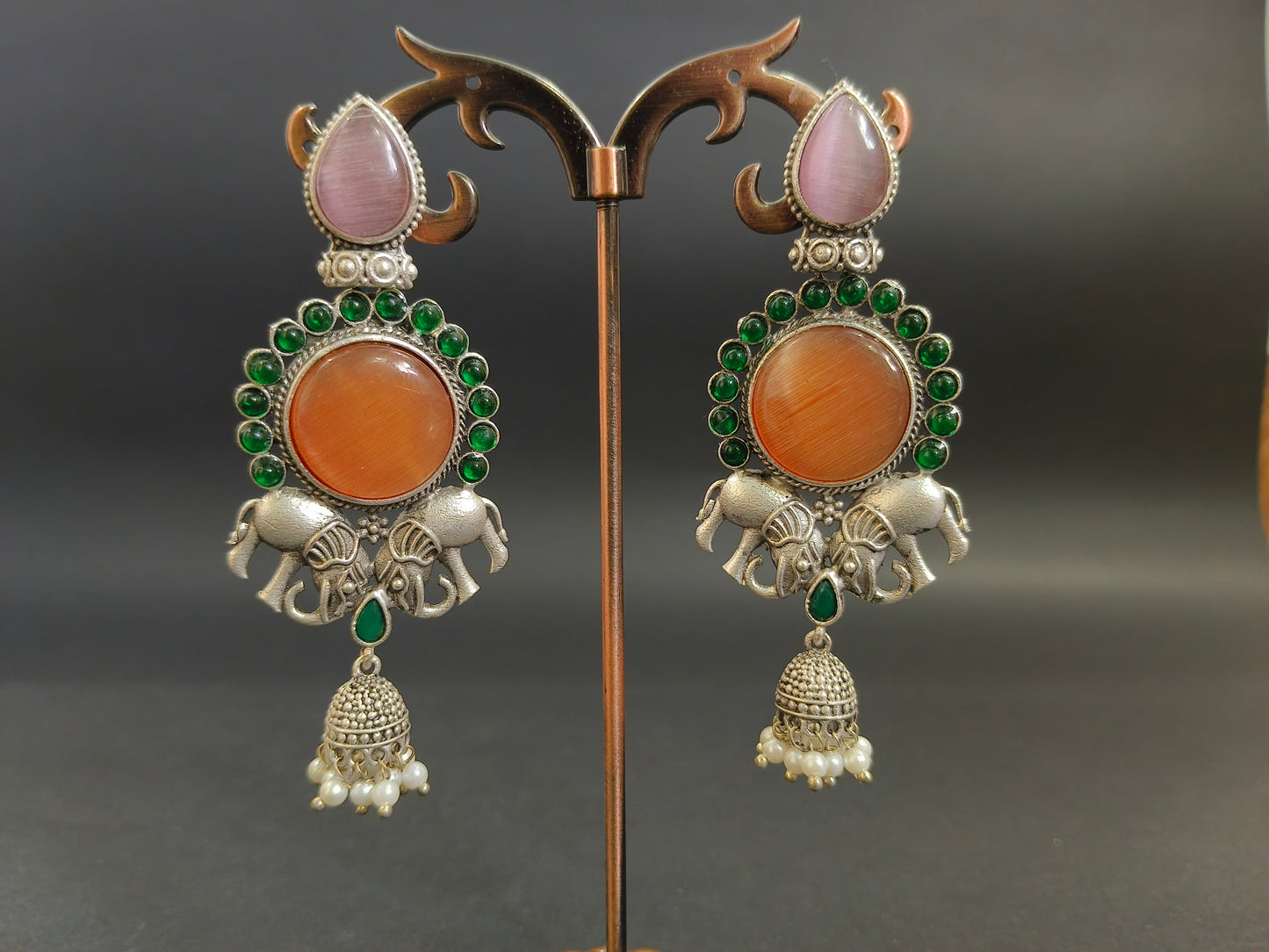 Mystical Charms: Elephant and Gemstone Dangler Earrings