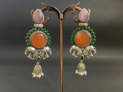 Mystical Charms: Elephant and Gemstone Dangler Earrings