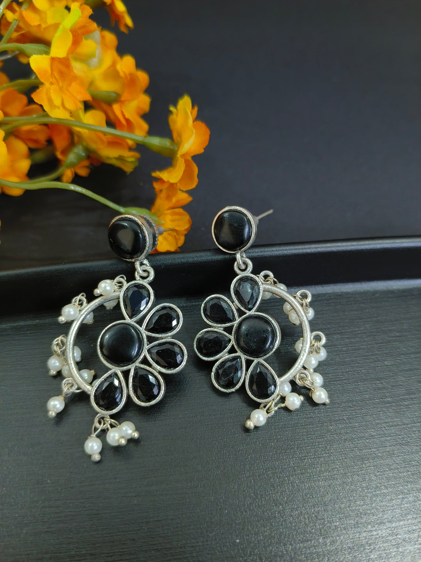 Black Magic: Oxidized Silver Earrings with Black Stones