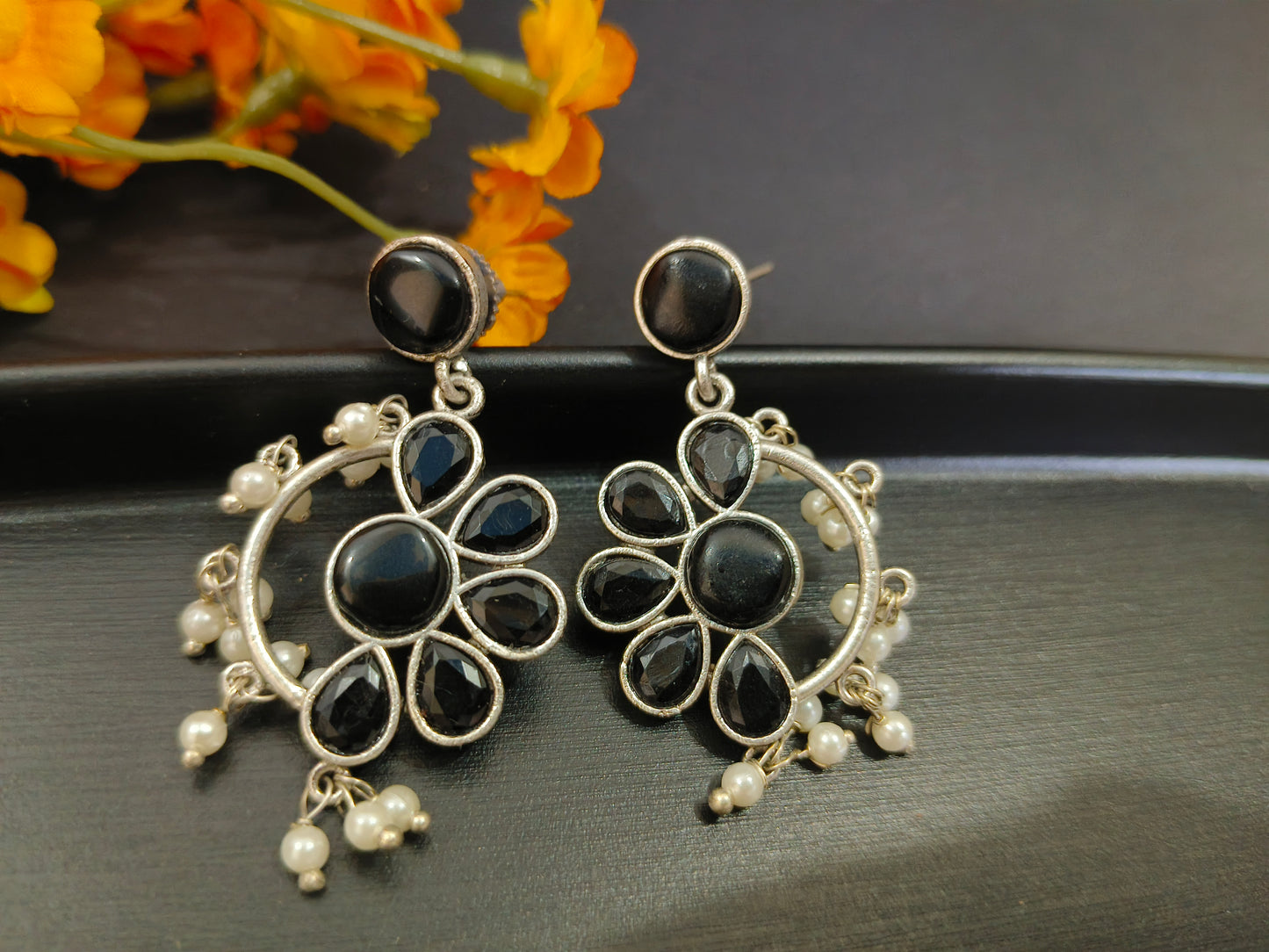 Black Magic: Oxidized Silver Earrings with Black Stones