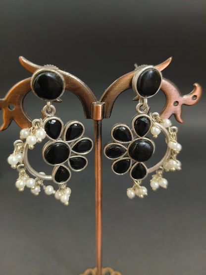 Black Magic: Oxidized Silver Earrings with Black Stones