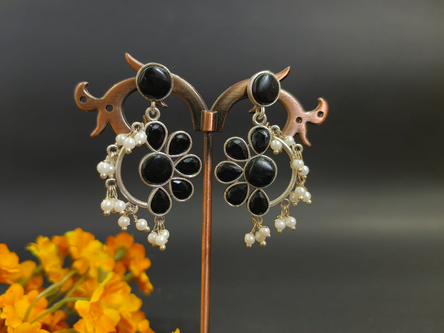 Black Magic: Oxidized Silver Earrings with Black Stones