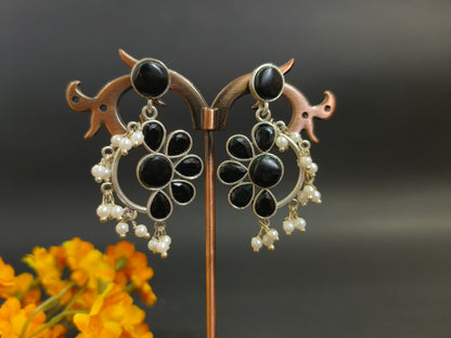 Black Magic: Oxidized Silver Earrings with Black Stones