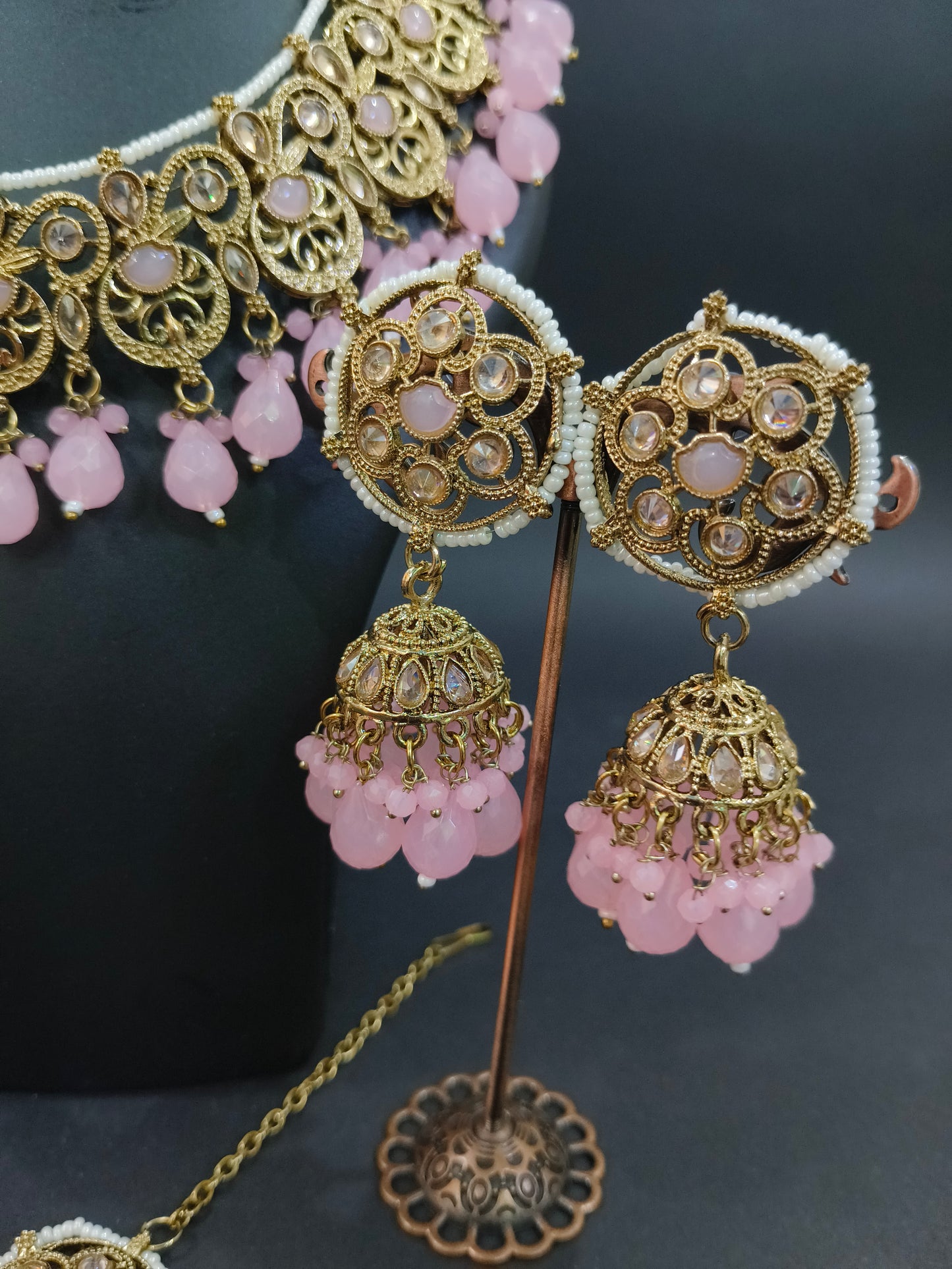 Indoexquisite Designs Tyani Inspired Uncut Real Kundan Necklace Set with Pink Beads