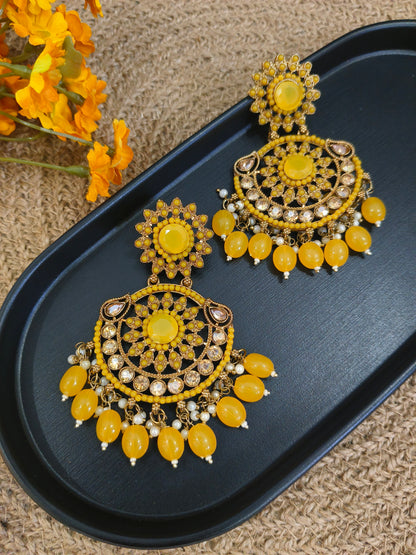 Yellow Beads Gold Plated Earrings
