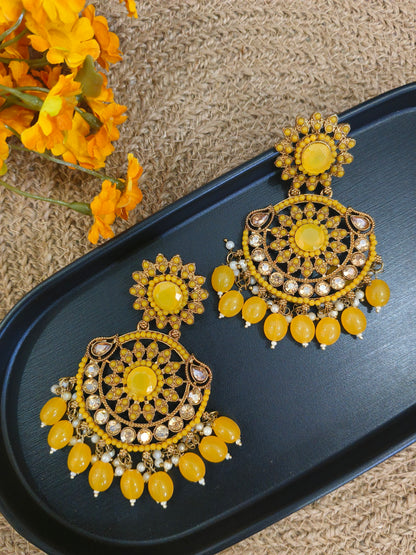 Yellow Beads Gold Plated Earrings