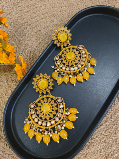Yellow Beads Gold Plated Earrings