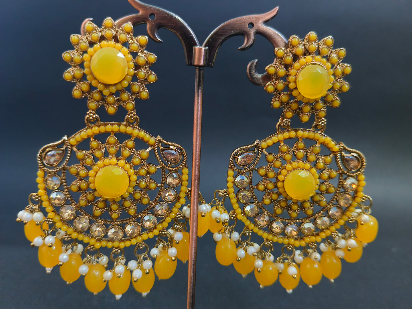 Yellow Beads Gold Plated Earrings