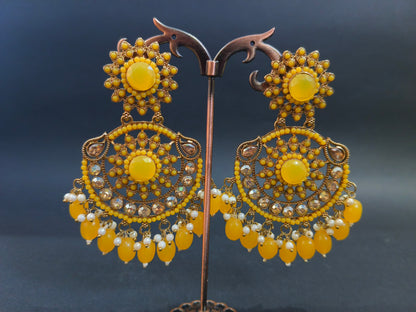 Yellow Beads Gold Plated Earrings
